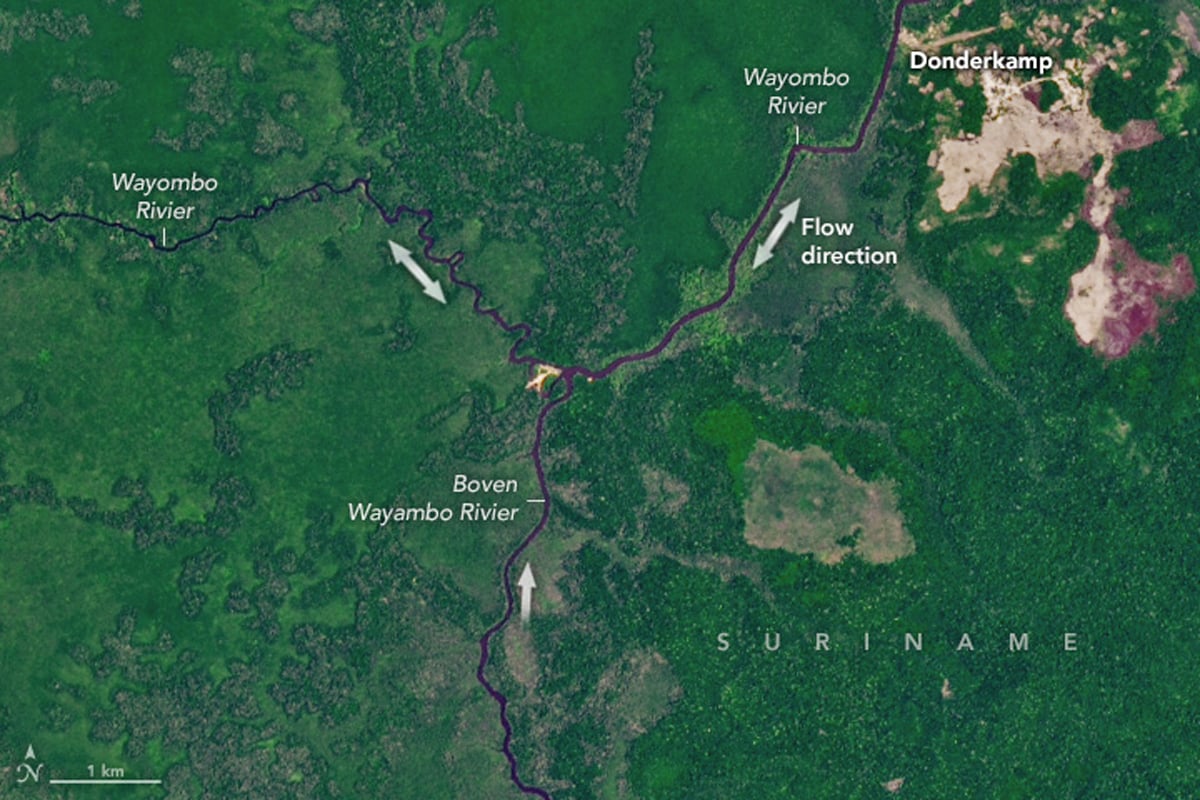 Annotated satellite image of the Wayombo River.